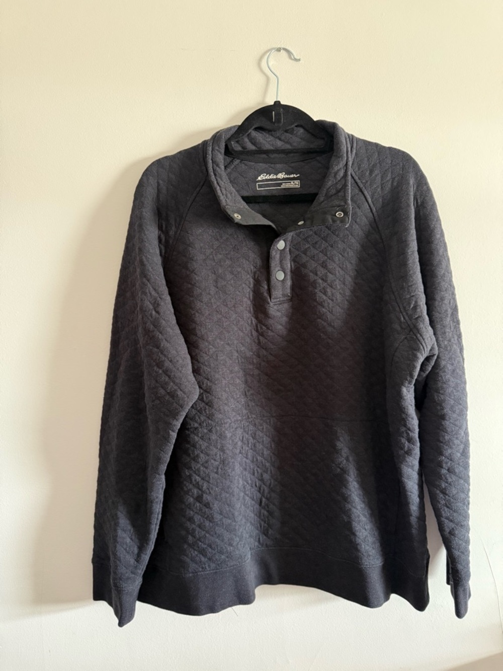 Eddie Bauer Quilted Snap-Placket Pullover Sweater - Charcoal